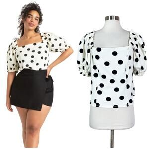 Eloquii | Polka Dot White Black Puff Sleeve Off Shoulder Plus Size Blouse Top 1X
